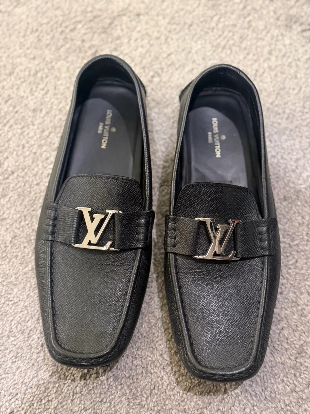 Louis Vuitton Black Leather LV Buckle Loafers